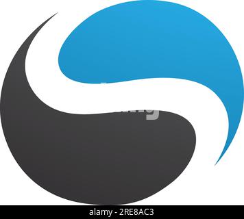 Blue and Black Circle Shaped Letter S Icon on a White Background Stock Vector