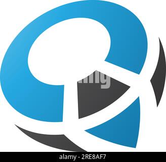 Blue and Black Compass Shaped Letter Q Icon on a White Background Stock Vector