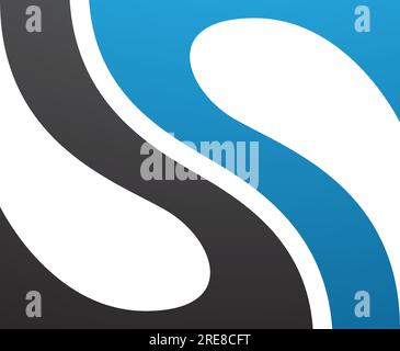 Blue and Black Fish Fin Shaped Letter S Icon on a White Background Stock Vector