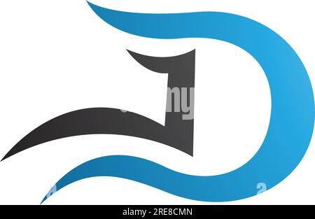Blue and Black Letter D Icon with Wavy Curves on a White Background Stock Vector