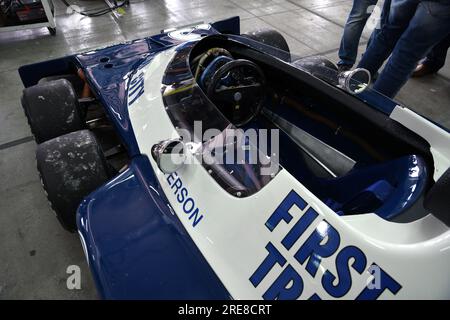 6 May 2018: Historic 1977 F1 Tyrrell P34 ex Ronnie Peterson during Minardi Historic Day 2018 in Imola Circuit in Italy. Stock Photo