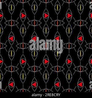 seamless pattern geometry eyes geometry linear illustration blue red yellow Stock Vector