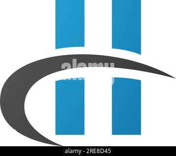 Blue and Black Letter H Icon with Vertical Rectangles and a Swoosh on a White Background Stock Vector
