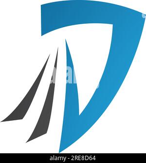 Blue and Black Letter D Icon with Tails on a White Background Stock Vector
