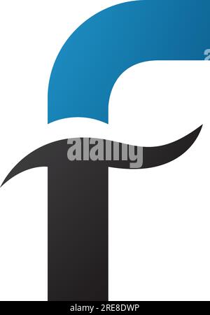 Blue and Black Letter F Icon with Spiky Waves on a White Background Stock Vector
