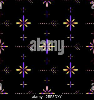 holographic pattern seamless esoteric dot ornament vector black background floral Stock Vector