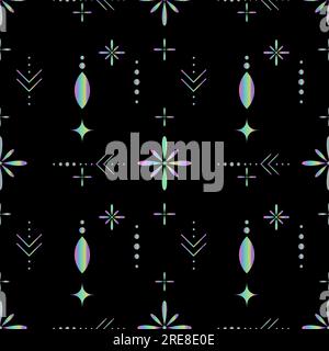 holographic pattern seamless esoteric dot ornament vector black background floral Stock Vector
