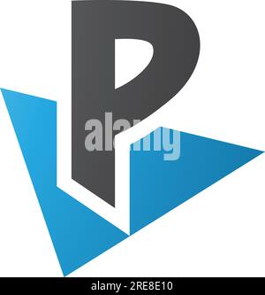 Blue and Black Letter P Icon with a Triangle on a White Background Stock Vector