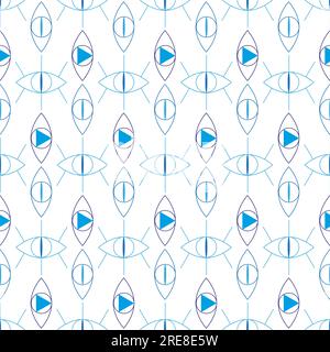 seamless pattern geometry eyes geometry linear illustration blue red yellow Stock Vector