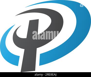 Blue and Black Oval Shaped Letter P Icon on a White Background Stock Vector
