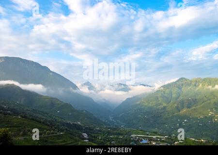 Aerial view of Foggy landscape in the jungle. Fog and cloud