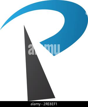 Blue and Black Radio Tower Shaped Letter P Icon on a White Background Stock Vector