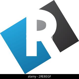 Blue and Black Rectangle Shaped Letter R Icon on a White Background Stock Vector