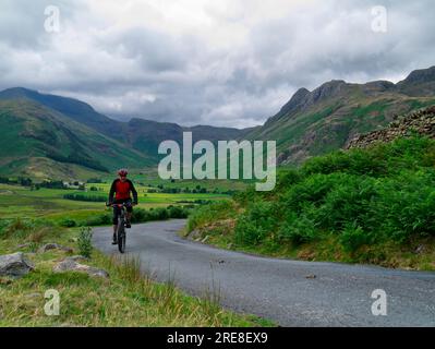 Cycling in Langdale Fell, Lake District Stock Photo