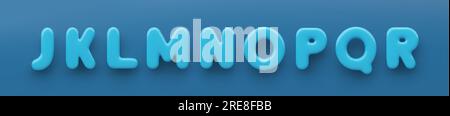 3D Blue uppercase letters J, K, L, M, N, O, P, Q and R with a glossy surface on a blue background Stock Vector