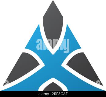 Blue and Black Triangle Shaped Letter X Icon on a White Background Stock Vector