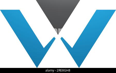 Blue and Black Triangle Shaped Letter W Icon on a White Background Stock Vector