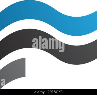 Blue and Black Wavy Flag Shaped Letter F Icon on a White Background Stock Vector