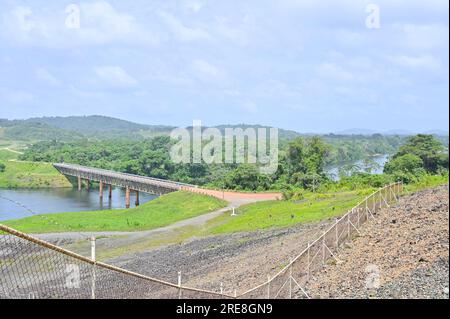 Bridge over the Suriname River at Afobaka, The fencing belongs to the Brokopondo power plant;  Suriname Stock Photo