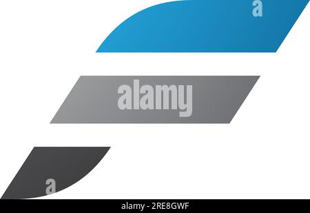 Blue and Grey Letter F Icon with Horizontal Stripes on a White Background Stock Vector