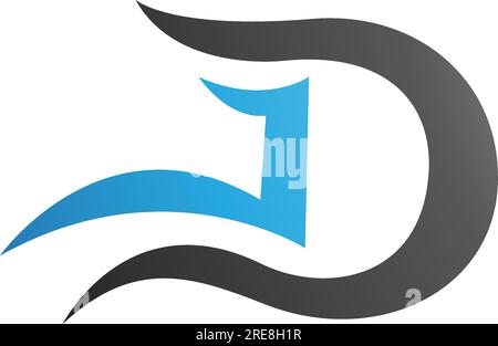 Grey and Blue Letter D Icon with Wavy Curves on a White Background Stock Vector
