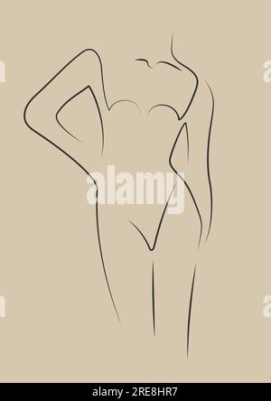 Minimalistic woman line art silhouette, aesthetic artwork. Stock Vector