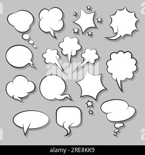 Set of Cartoon Retro Blank Speech dialog of message Bubble isolated on grey background. Stock Vector