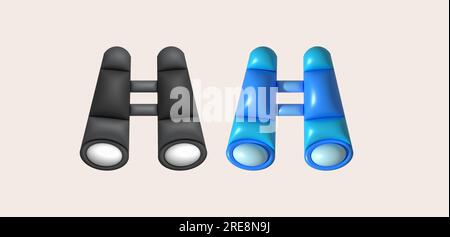 3d illustration Optical instruments for viewing distant. binoculars, spyglass. Stock Vector