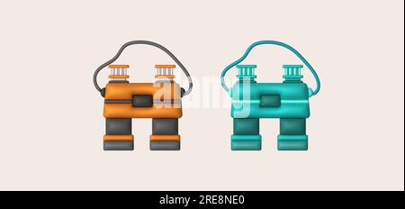 3d illustration Optical instruments for viewing distant. binoculars, spyglass. Stock Vector