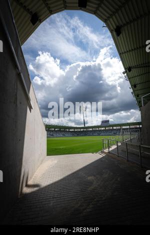 Hradec Kralove, Czech Republic. 26th July, 2023. Construction of the football stadium in Hradec Kralove, Czech Republic, July 26, 2023. Credit: David Tanecek/CTK Photo/Alamy Live News Stock Photo