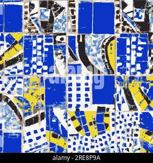 Vector Illustration Abstract Tile Mosaic Decoration Design Intricate Collage Blue and Yellow Colors Modern Painting Stock Vector