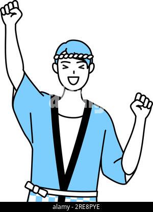 Man wearing Happi coat for summer festivals with his hands out in front ...