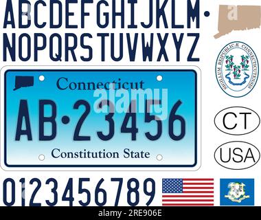 Connecticut car license plate, USA, letters, numbers and symbols, vector illustration, USA Stock Vector