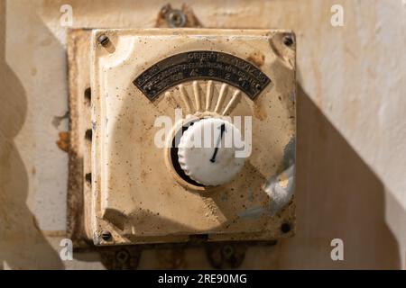 Kuala Lumpur, Malaysia - June 4,2023 : Close-up view of the vintage turntable switch buttons. Stock Photo