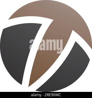 Brown and Black Circle Shaped Letter T Icon on a White Background Stock Vector