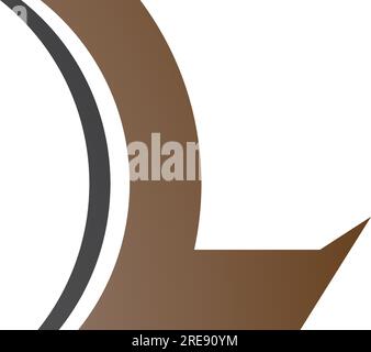 Brown and Black Concave Lens Shaped Letter L Icon on a White Background Stock Vector