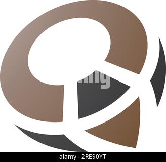 Brown and Black Compass Shaped Letter Q Icon on a White Background Stock Vector