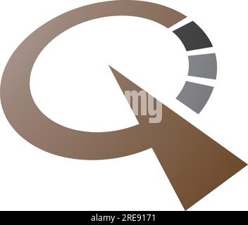 Brown and Black Clock Shaped Letter Q Icon on a White Background Stock Vector