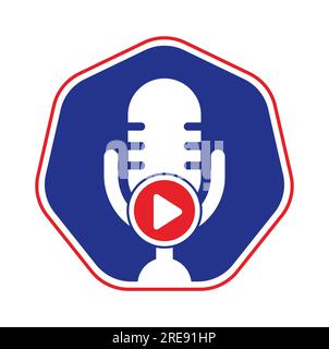 Video play podcast logo template design. Podcast Channel or Radio Logo design. Stock Vector