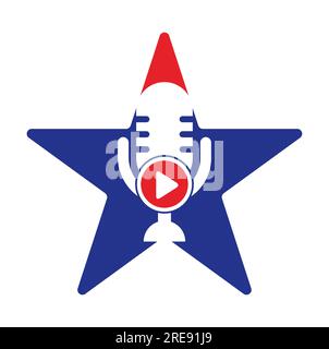 Video play podcast logo template design. Podcast Channel or Radio Logo design. Stock Vector