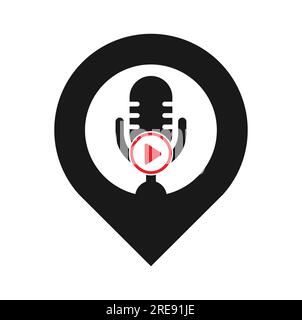 Video play podcast logo template design. Podcast Channel or Radio Logo design. Stock Vector