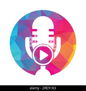 Video play podcast logo template design. Podcast Channel or Radio Logo design. Stock Vector