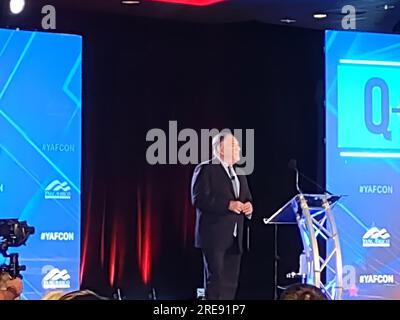 Washington DC, 20004. July 25, 2023. Former US Secretary of State Mike Pompeo, US Presidential Candidate seeking the Republican nomination in the current election cycle, addresses members of the 2023 Young America’s Foundation in Washington DC.  Credit: ©Julia Mineeva/EGBN TV News/Alamy Live News Stock Photo