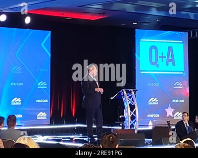 Washington DC, 20004. July 25, 2023. Former US Secretary of State Mike Pompeo, US Presidential Candidate seeking the Republican nomination in the current election cycle, addresses members of the 2023 Young America’s Foundation in Washington DC.  Credit: ©Julia Mineeva/EGBN TV News/Alamy Live News Stock Photo