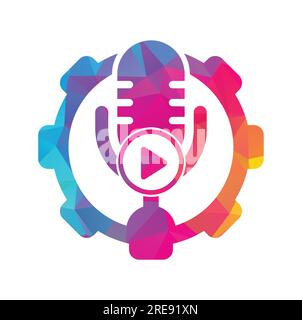 Video play podcast logo template design. Podcast Channel or Radio Logo design. Stock Vector