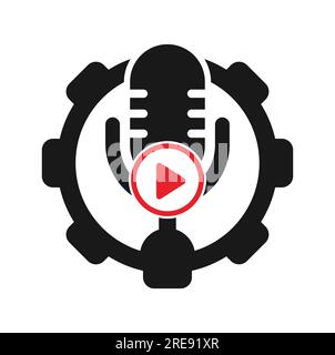 Video play podcast logo template design. Podcast Channel or Radio Logo design. Stock Vector