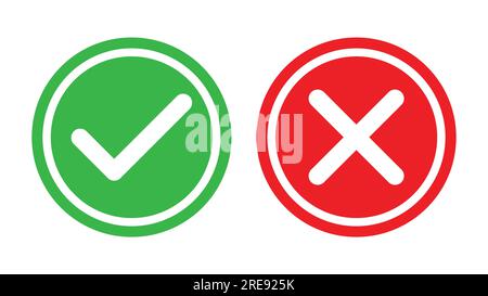 Tick and cross signs. green check mark and red cross icon, isolated on white background. Stock Vector