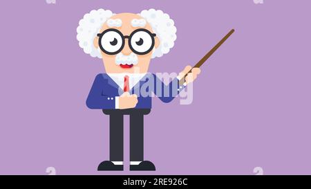 Professor in a suit holding pointer stick. business presentation and teaching concept. flat style vector illustration Stock Vector