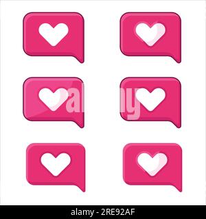 Set of heart message icons. Pink speech bubbles with white heart. social media like or notification concept. vector illustration Stock Vector