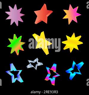 Collection of stars icon element 3d isometric graphic design decoration Christmas backdrop abstract background wallpaper vector illustration Stock Vector